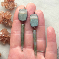 Gilalite in Quartz Earrings with Moss Agate